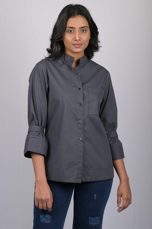 Cotton shirt style top for women western wear Small White Polka Dot With Designer Sleeves (OTL-TPS1088)