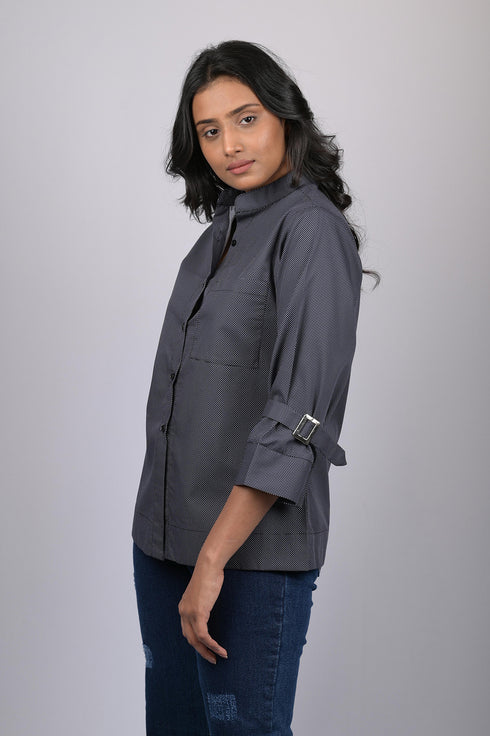 Cotton shirt style top for women western wear Small White Polka Dot With Designer Sleeves (OTL-TPS1088)