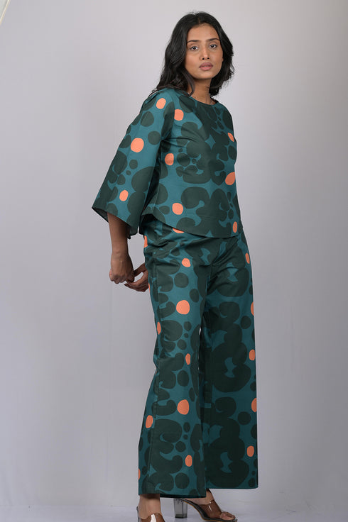 OWO THE LABEL Printed Co-ords Bottle Green Colour Top & Bottom (OTL-CO-RD-1001)