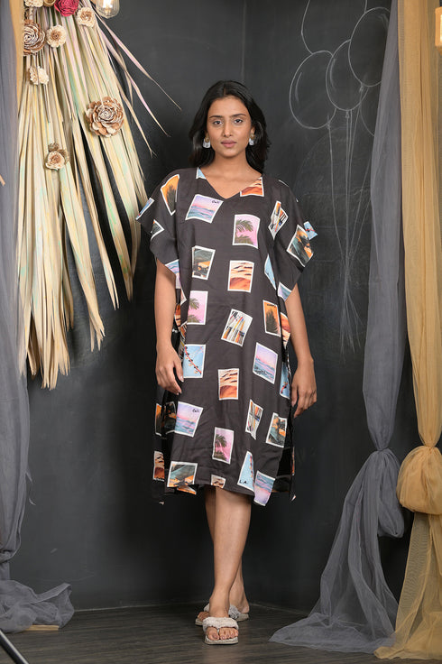 OWO THE LABEL Half Sleeve Multi Print Beach Wear Kaftan (OTL-KFTN-1004)