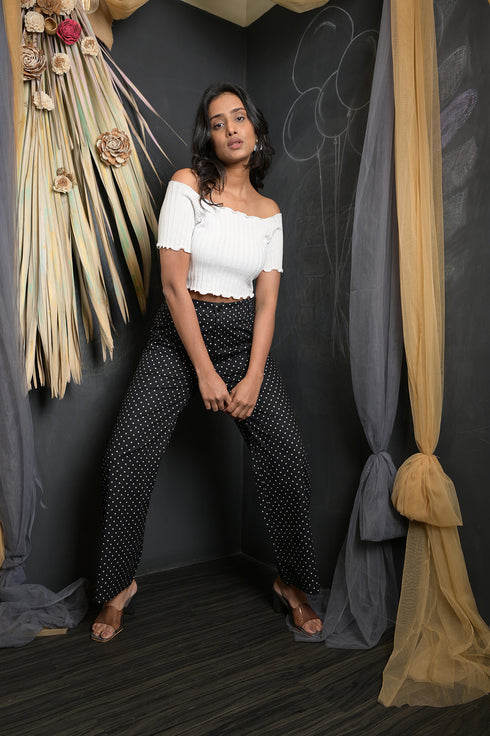 pant for women western wear party wear and daily use trouser for womens White Polka Dot Pant (OTL-PNT-1002)