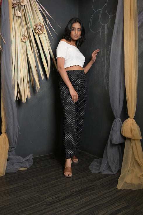 pant for women western wear party wear and daily use trouser for womens White Polka Dot Pant (OTL-PNT-1002)