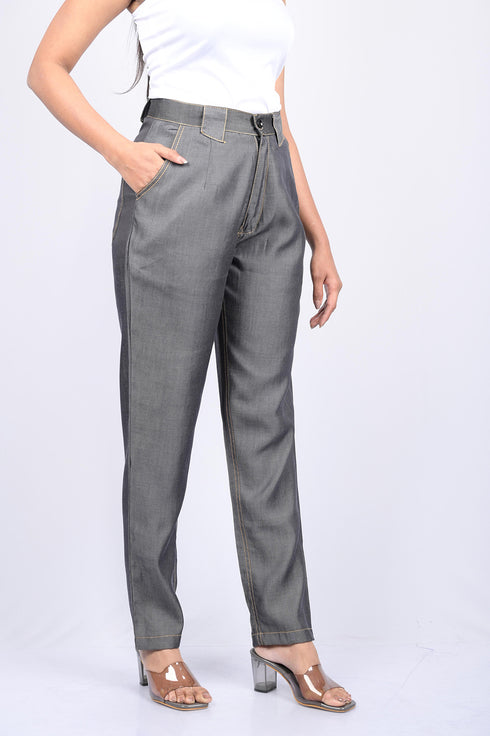 Denim pant for women western wear pant and party wear stylish pants Grey Cotton Denim Silk Pant (OTL-PNT-1003)
