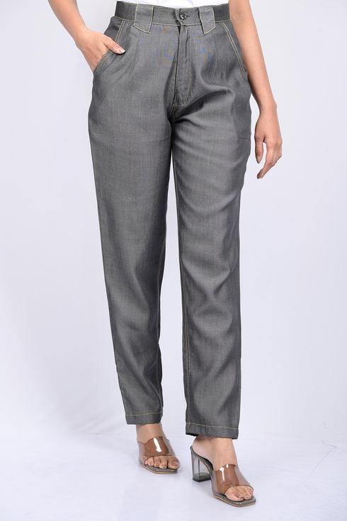 Denim pant for women western wear pant and party wear stylish pants Grey Cotton Denim Silk Pant (OTL-PNT-1003)