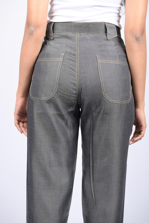 Denim pant for women western wear pant and party wear stylish pants Grey Cotton Denim Silk Pant (OTL-PNT-1003)