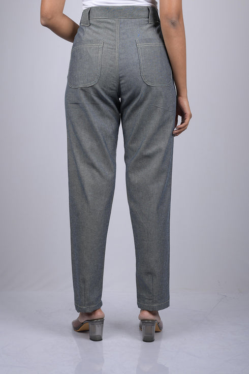 Denim pant Solid pants with pocket for women daily use and party wear casual style Grey Cotton Denim Silk Pant (OTL-PNT-1006)