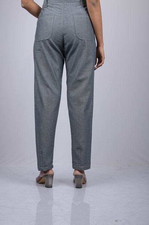 Denim pant Solid pants with pocket for women daily use and party wear casual style Grey Cotton Denim Silk Pant (OTL-PNT-1006)