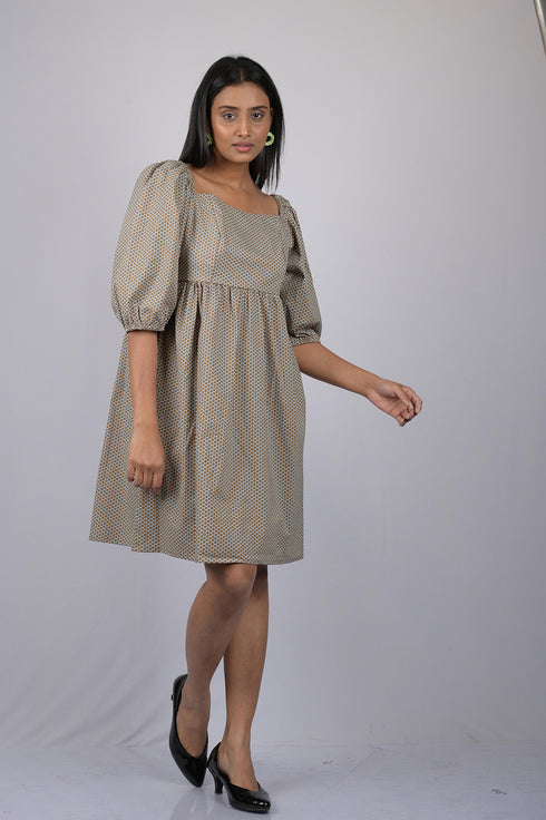 OWO THE LABEL Dot Print Square Neck Knee Length Dress (OTL-DRS1038)