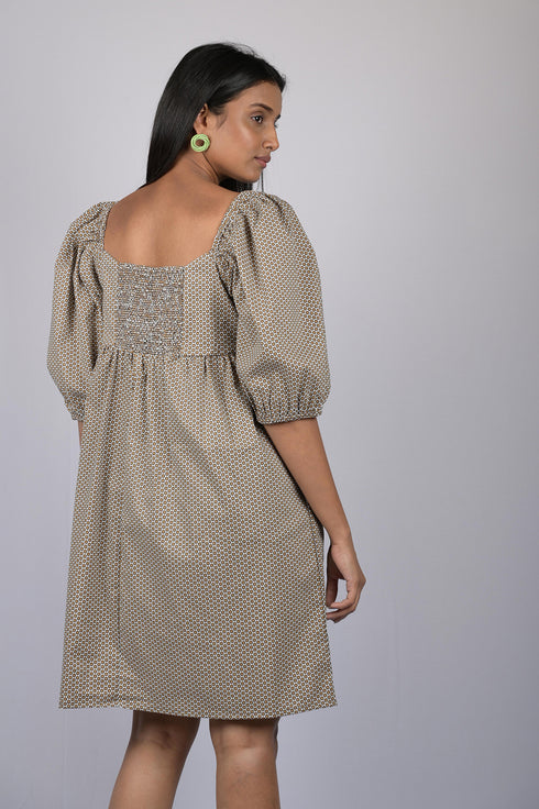 OWO THE LABEL Dot Print Square Neck Knee Length Dress (OTL-DRS1038)