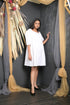 OWO THE LABEL Half sleeve Dress For Women White Colour Knee Length Dress (OTL-DRS1041)