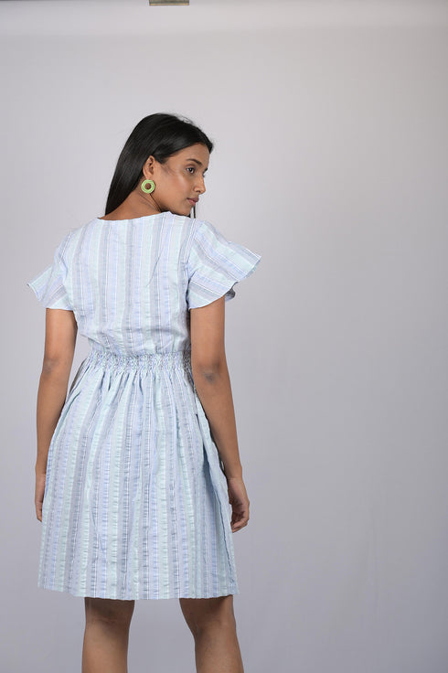 OWO THE LABEL Dress For Women Striped Dress Knee Length Flare Sleeves (OTL-DRS1043)