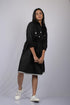 OWO THE LABEL Women Dress half sleeve Black Waist Tie Pattern Dress (OTL-DRS1047)