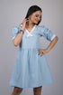 OWO THE LABEL Cotton Dress For Women Sky Blue Frock Style Knee Length Dress (OTL-DRS1057)