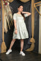 OWO THE LABEL Satin Fabric Women Dress Half sleeve Dusky Green Knee Length Tiered Dress (OTL-DRS1085)