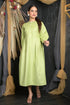 OWO THE LABEL Full Sleeve Women Dress Light Green Front Button Pattern Long Dress (OTL-DRS1088)