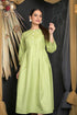 OWO THE LABEL Full Sleeve Women Dress Light Green Front Button Pattern Long Dress (OTL-DRS1088)