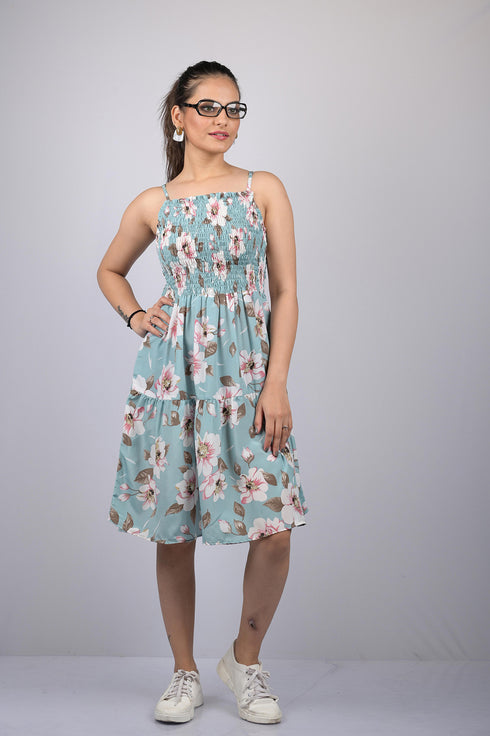 OWO THE LABEL Women Dress Sleeveless Floral Print Knee Length Dress (OTL-DRS1092)