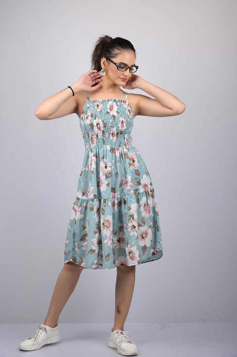 OWO THE LABEL Women Dress Sleeveless Floral Print Knee Length Dress (OTL-DRS1092)