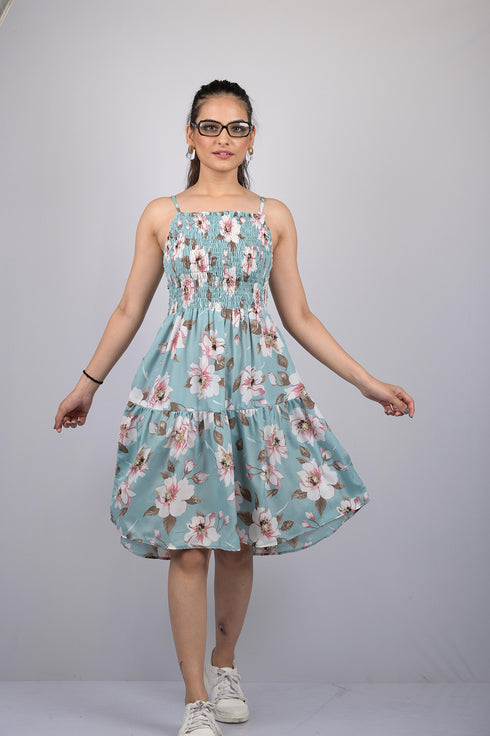 OWO THE LABEL Women Dress Sleeveless Floral Print Knee Length Dress (OTL-DRS1092)