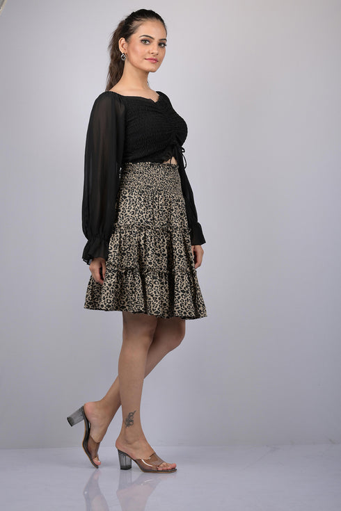 Animal Print Flare Knee Length Skirt (OTLKT1009)
