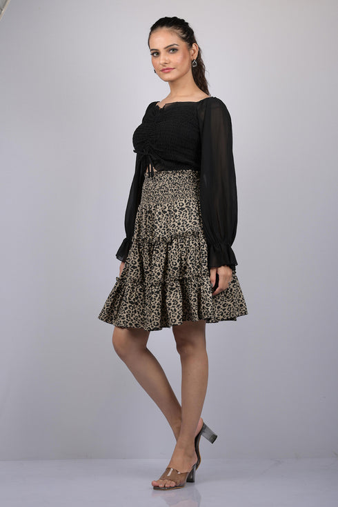 Animal Print Flare Knee Length Skirt (OTLKT1009)
