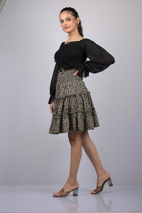 Animal Print Flare Knee Length Skirt (OTLKT1009)