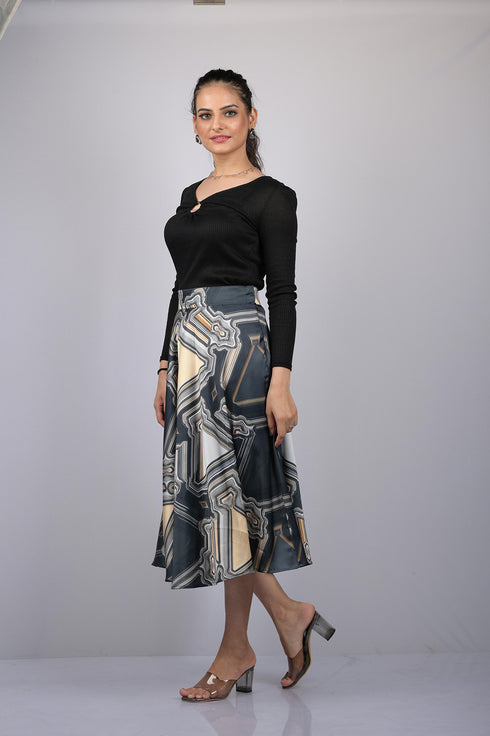 Grey Digital Print Party Wear Skirt for women party wear and daily use (OTL-SKT1015)
