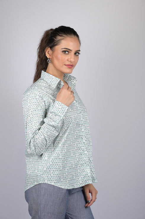 OWO THE LABEL Shirt printed for women daily wear and party wear Cotton Lycra Small Print Casual Shirt (OTL-SHRT-1001)