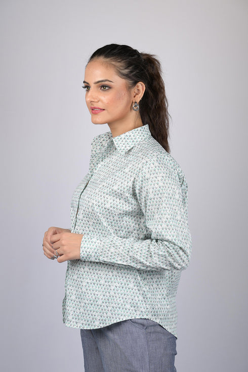 OWO THE LABEL Shirt printed for women daily wear and party wear Cotton Lycra Small Print Casual Shirt (OTL-SHRT-1001)