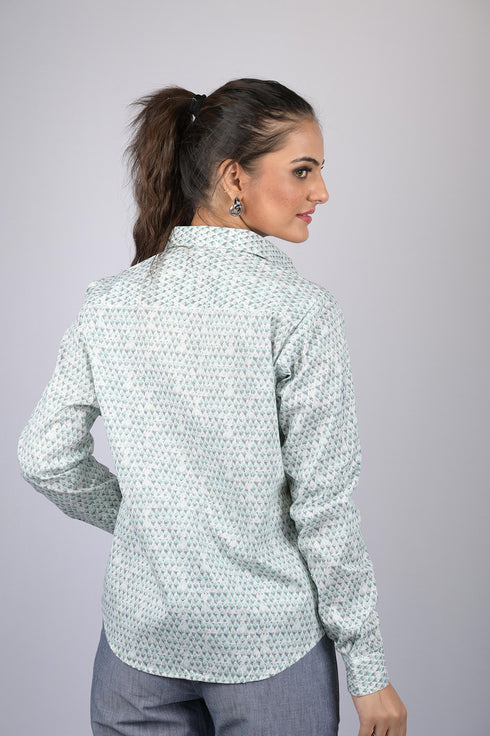 OWO THE LABEL Shirt printed for women daily wear and party wear Cotton Lycra Small Print Casual Shirt (OTL-SHRT-1001)