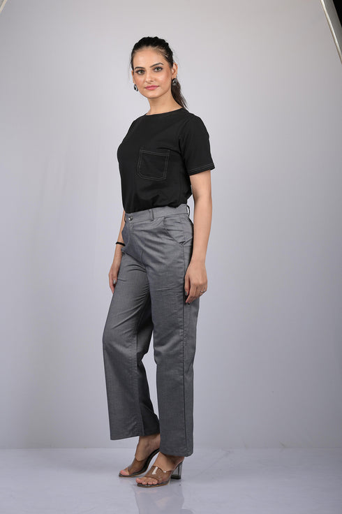 Denim pant for women western wear and party wear stylish Grey Cotton Denim Silk Pant (OTL-PNT-1007)