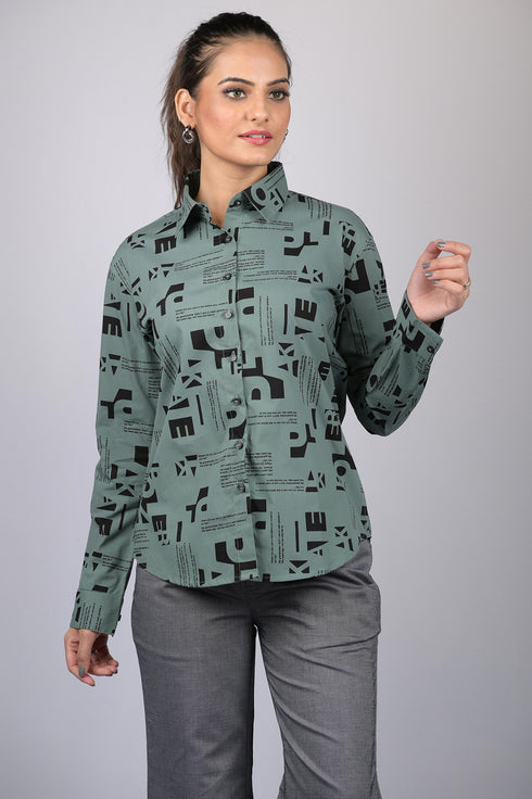 Printed shirt for women for party wear stylish Trendy Alphabetical Print Long Sleeves Shirt (OTL-SHRT-1003)
