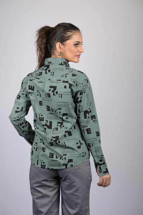 Printed shirt for women for party wear stylish Trendy Alphabetical Print Long Sleeves Shirt (OTL-SHRT-1003)