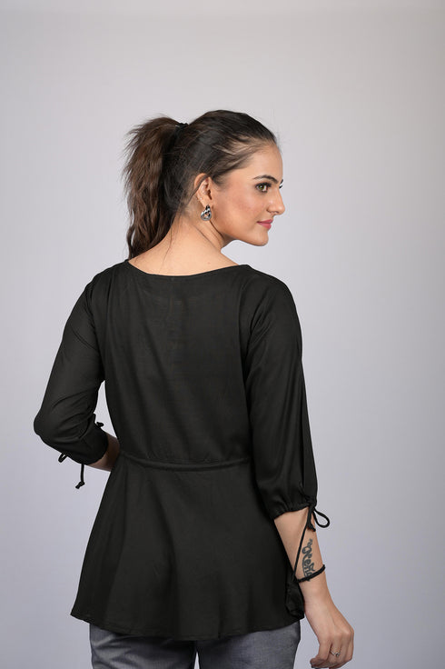 cotton top for women party wear and stylish and trending tops Black Front Patch Work Tunic Style Top (OTL-TPS1097)