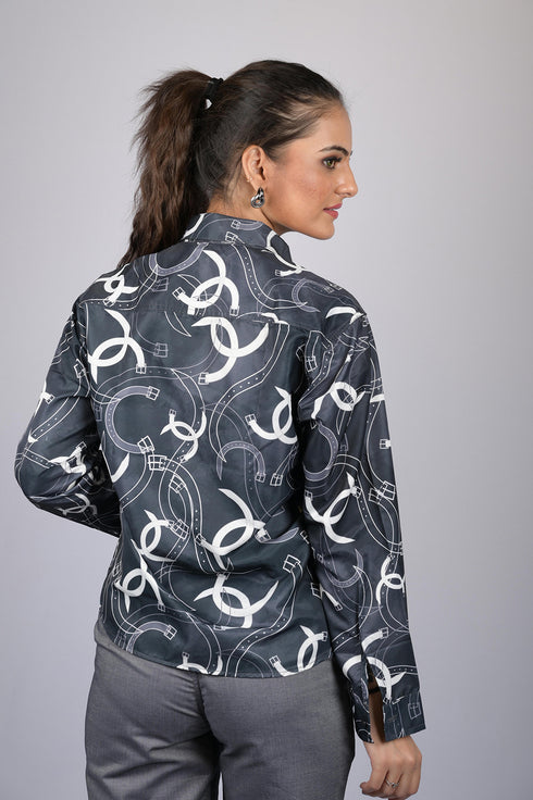 OWO THE LABEL Printed shirt for women western wear stylish shirt for women party wear and daily user Black Digital Print Long Sleeves Shirt (OTL-SHRT-1004)