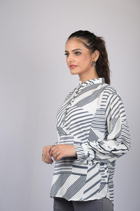 Zigzag print for women western wear top party wear and daily use Black Striped Full Sleeves Top (OTL-TPS1096)