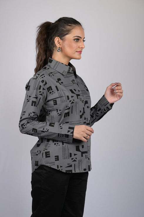 OWO THE LABEL Women shirt for party wear stylish shirt western wear Alphabetical Print Long Sleeves Shirt (OTL-SHRT-1006)