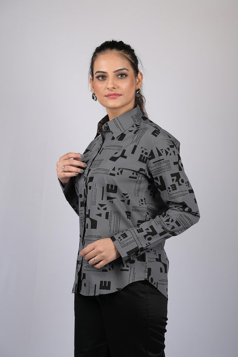 OWO THE LABEL Women shirt for party wear stylish shirt western wear Alphabetical Print Long Sleeves Shirt (OTL-SHRT-1006)