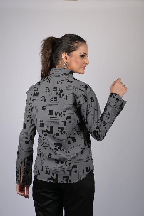 OWO THE LABEL Women shirt for party wear stylish shirt western wear Alphabetical Print Long Sleeves Shirt (OTL-SHRT-1006)