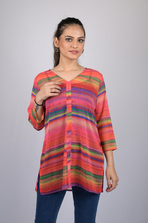 Top for women western wear stylish tops party wear Multicolor Striped Pattern Style Top (OTL-TPS1099)