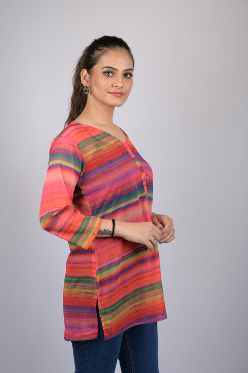 Top for women western wear stylish tops party wear Multicolor Striped Pattern Style Top (OTL-TPS1099)