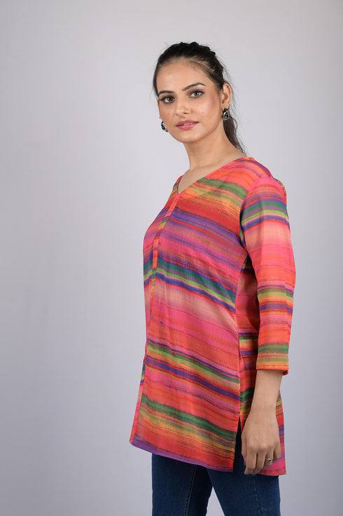 Top for women western wear stylish tops party wear Multicolor Striped Pattern Style Top (OTL-TPS1099)