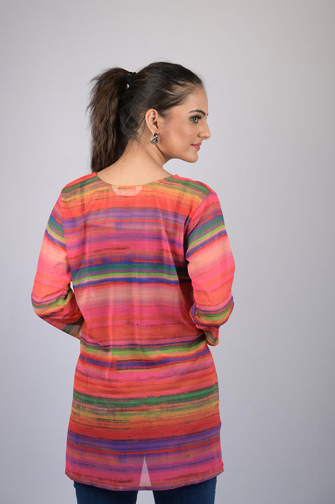 Top for women western wear stylish tops party wear Multicolor Striped Pattern Style Top (OTL-TPS1099)