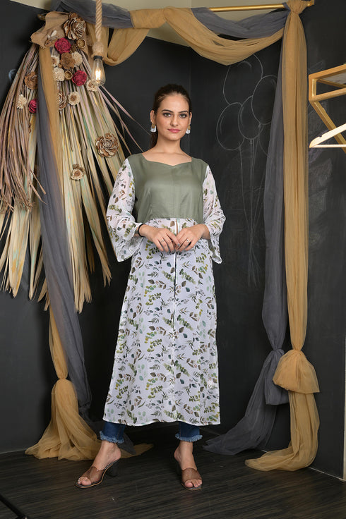 OWO THE LABEL Women Western Dress Long Dress With Front Slit Pattern (OTL-DRS1093)