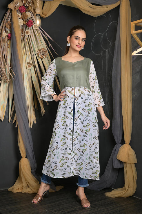 OWO THE LABEL Women Western Dress Long Dress With Front Slit Pattern (OTL-DRS1093)