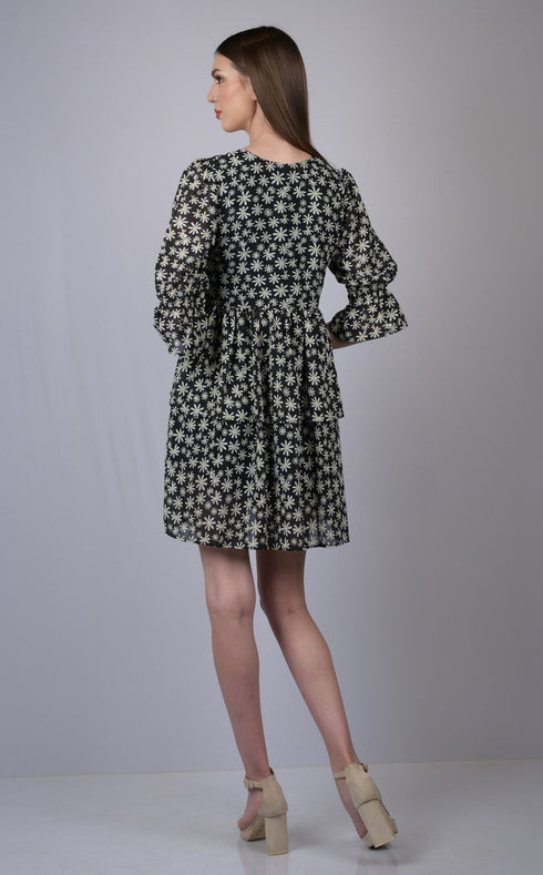 OWO THE LABEL Black star print fit & flare dress (OTL-DRS1003)