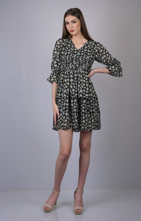 OWO THE LABEL Black star print fit & flare dress (OTL-DRS1003)