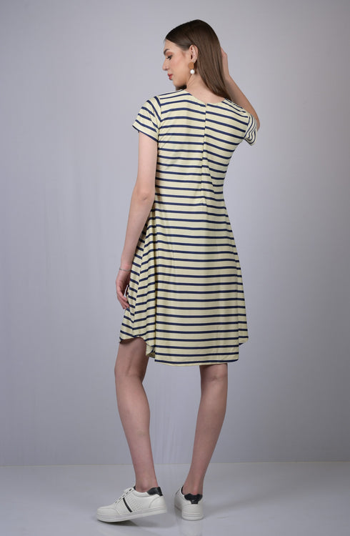 OWO THE LABEL Dull White Striped Line Dress (OTL-DRS1007)
