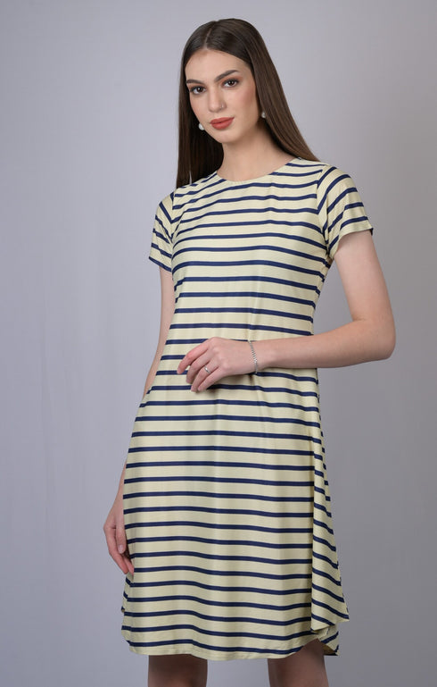 OWO THE LABEL Dull White Striped Line Dress (OTL-DRS1007)