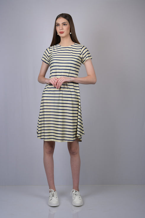 OWO THE LABEL Dull White Striped Line Dress (OTL-DRS1007)